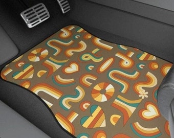 Retro 70s Car Mats Set,Retro Floormats for Vehicle,70s Floor Mats for Car,Retro Car Accessories,Retro Car Decorations