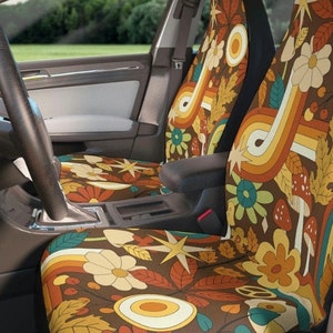 Retro 70s Car Seat Covers,70s Seat Covers for Car,70s Retro Car Decorations,Groovy Car Accessories,70s Seat Protectors for Vehicle