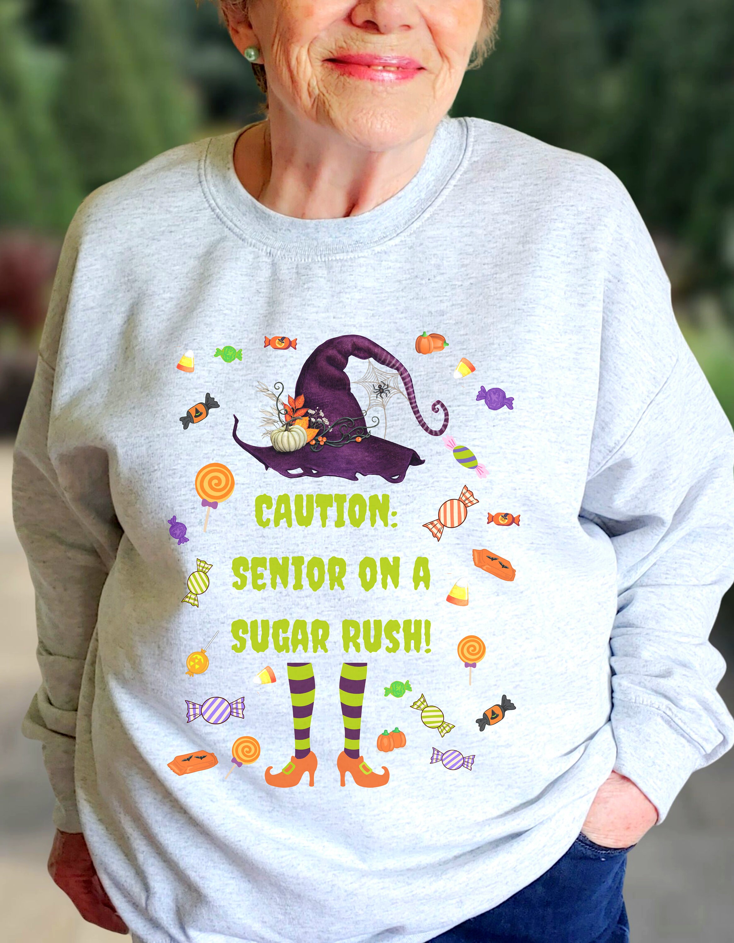 Discover Funny Halloween Sweatshirt for Grandma Halloween Sweatshirt for Seniors Elderly Halloween Costume for NaNa GiGi Halloween Candy Witch Shirt