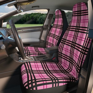 Fundas de asiento de coche rosa, fundas de asiento a cuadros para vehículo, lindas decoraciones de coche, accesorios de coche, protectores de asiento para coche, fundas de asiento de coche para mujeres