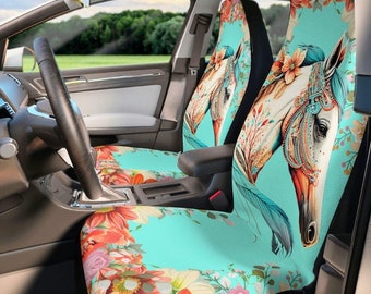 Horse and Flowers Car Seat Covers,Floral Car Decorations, Flower Design Seat Covers,Horse Car Accessories,Floral Print Car Seat Covers