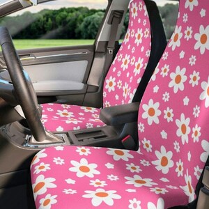 Retro Car Seat Covers,Retro Flower Car Seat Covers, 70s Car Seat Protectors, Cute Retro Car Accessories, Groovy Floral Car Decorations