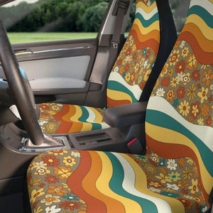 Retro 70s Car Seat Covers,70s Retro Seat Covers for Vehicle,Retro Car Accessories,Retro Car Decorations,Groovy Car Seat Protectors