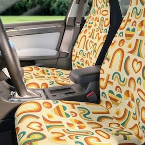 70s Retro Car Seat Covers, Retro Car Seat Covers for Vehicle,Retro Car Decorations,70s Car Accessories,Groovy Seat Protectors for Vehicle