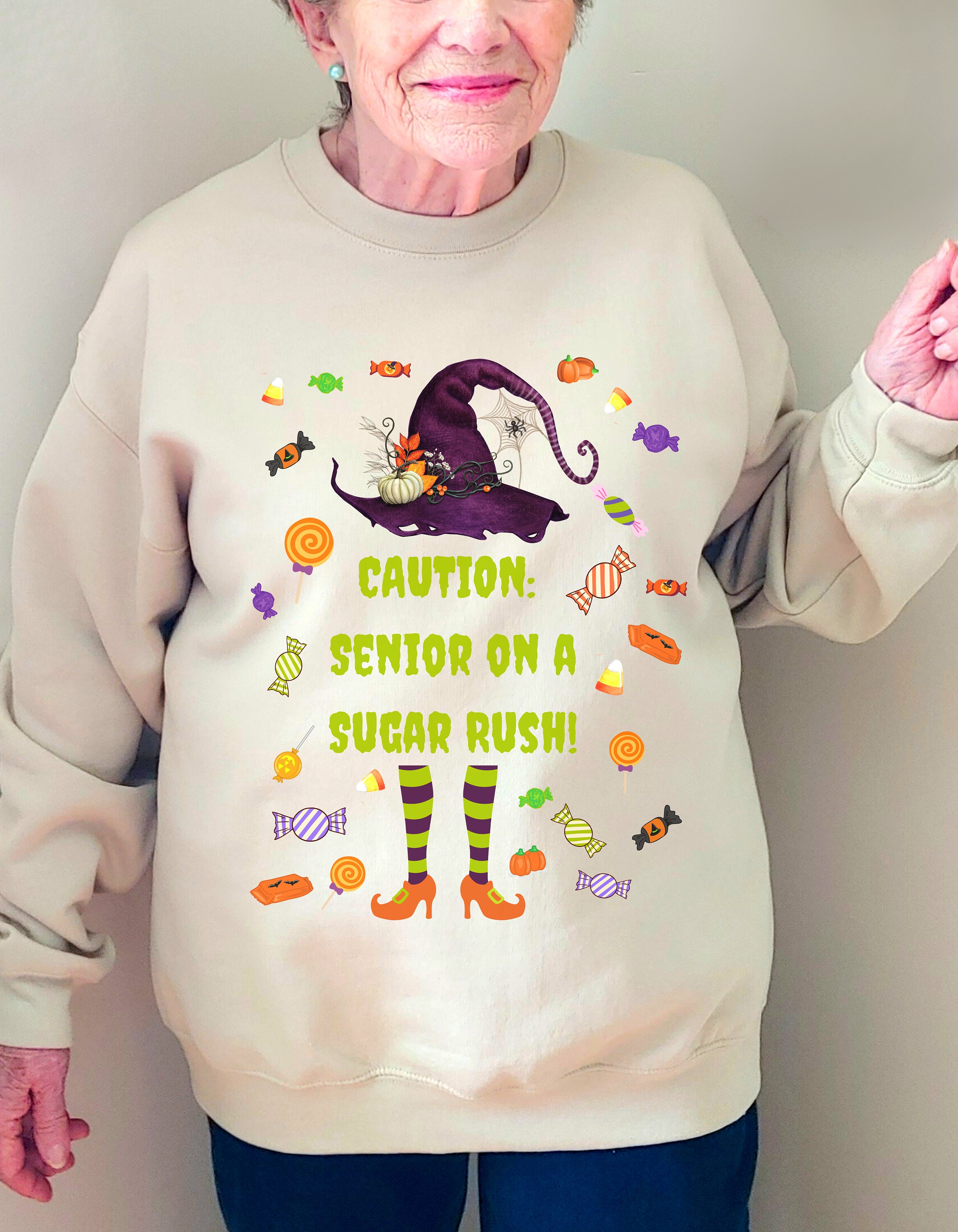 Discover Funny Halloween Shirt for Grandma Halloween Sweatshirt for Seniors Elderly Halloween Costume for NaNa GiGi Halloween Candy Witch Shirt