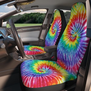 Colorful Tie Dye Car Seat Covers, Retro Seat Covers, Groovy Car Truck SUV Seat Covers, Birthday Gift for Her, Seat Covers for Vehicle