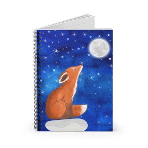 Cuaderno espiral de zorro, diario de tapa dura de zorro y luna, diario de cielo nocturno y luna de zorro, cuaderno de zorro, libro de notas de animales, ideas de regalo de zorro, zorro lindo