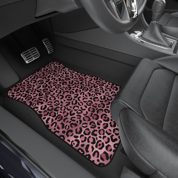 Pink Leopard Print Car Mats Leopard Print Floor Mats for Car Truck SUV Leopard Print Car Accessories Leopard Car Decorations Pink Leopard