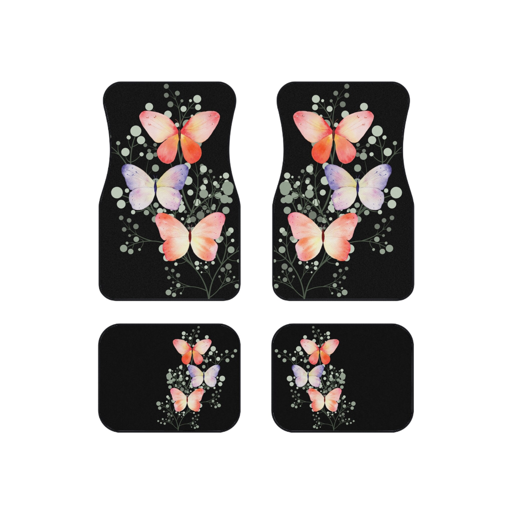 Neon Green Purple Butterfly Car Floor Mats – Full Set For Front & Back Seats