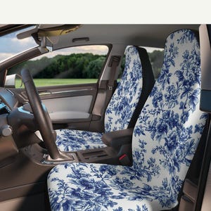 Blue Flowers Car Seat Covers,Toile Seat Covers, Car Truck SUV Seat Covers, Cute Car Seat Covers for Vehicle, Birthday Gift for Women, Her