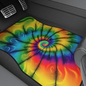 Retro Tie Dye Car Mats,Retro Floormats for Vehicle, Retro Floor Mats for Car,Tie Dye Car Accessories,Hippie Car Decorations