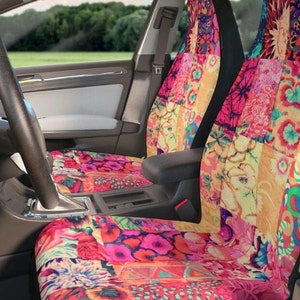 Fundas de asiento de coche retro, Fundas de asiento para vehículo, Fundas de asiento de coche con estampado de edredón, Decoraciones lindas de coche, Accesorios de coche Boho, Fundas de asiento para mujer