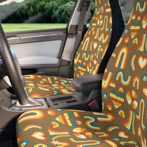 70s Retro Car Seat Covers,Retro Car Accessories,Retro 70s Car Decorations,Seat Protectors for Vehicle
