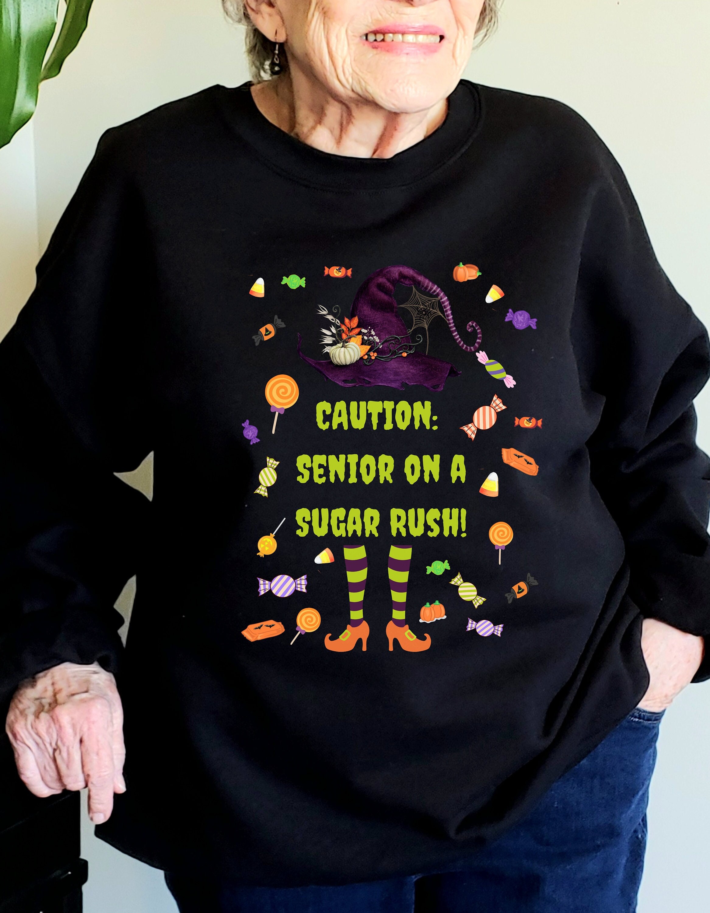 Discover Funny Halloween Sweatshirt for Grandma Halloween Sweatshirt for Seniors Elderly Halloween Costume for NaNa GiGi Halloween Candy Witch Shirt