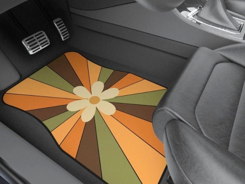 Floral Hippie Car Floor Mats, 1pc Cute aesthetic Car Accessories for women