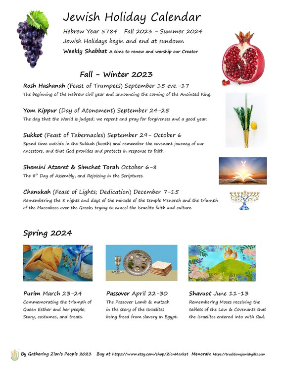 3-for-the-price-of-1 NEW Jewish 5784 Major Holidays PDF Downloadable Art  Calendars 2023-2024 With Handy Calendar Extras 5 Pages Total. - Etsy