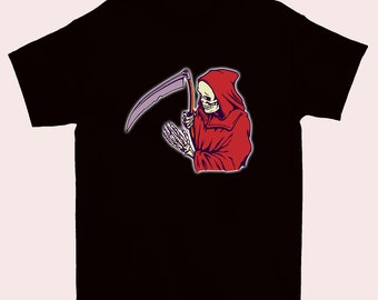 grim reaper, t shirt front design, sickle,