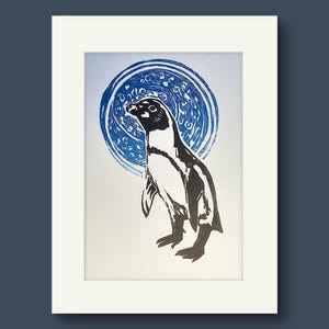 Linocut Penguin Wall Art | Mothers Day gift Idea | Little Penguin print | A4 Wildlife Artwork | Ideal gift for a Penguin enthusiast.