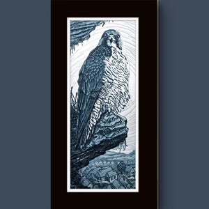 Peregrine Falcon Art | Original Wood Cut Print | Handcrafted Wildlife Artwork | Unique Bird Lover Gift | Bird of Prey Art
