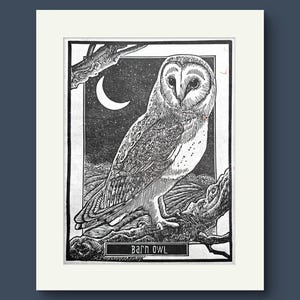 Barn Owl Linocut | Wall Art | Mothers Day Gift idea | Limited edition Print | Handmade art | 10x8in print | Wildlife print.