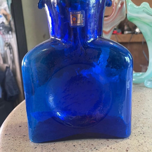 Stamped Blenko Cobalt Water Pitcher