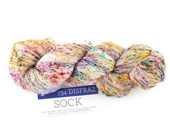 Malabrigo Sock in color Disfraz, merino wool knitting yarn, speckle dyed superwash yarn, #734