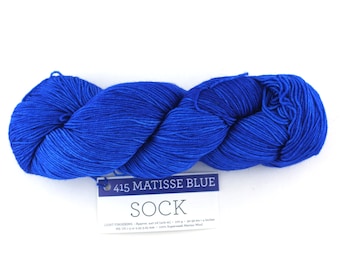Malabrigo Sock in color Matisse Blue, Fingering Weight Merino Wool Knitting Yarn, intense electric blue, #415