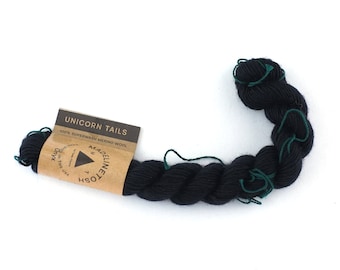 Unicorn Tails by Madeline Tosh, Onyx, solid black, superwash fingering mini-skein yarn