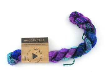 Unicorn Tails by Madeline Tosh, Gosia, blue, pink superwash fingering mini-skein yarn