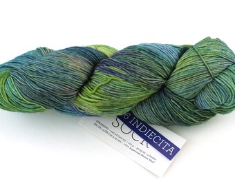 Malabrigo Sock in color Indiecita, Fingering Weight Merino Wool Knitting Yarn, greens and blues, #416