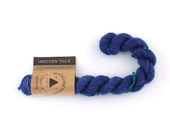 Unicorn Tails by Madeline Tosh, Ceremony, blue, superwash fingering mini-skein yarn