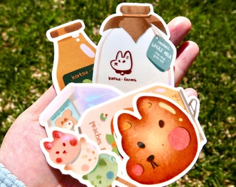 Shiba Inu Snack Vinilo Pegatina: Katsu Farms Dango, Leche, Bollo