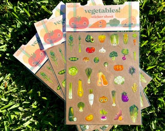 Hoja de pegatinas de verduras - 35 unidades - Papelería - Textura kraft mate