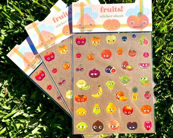 Hoja de pegatinas de frutas - 36 piezas - Papelería - Textura kraft mate