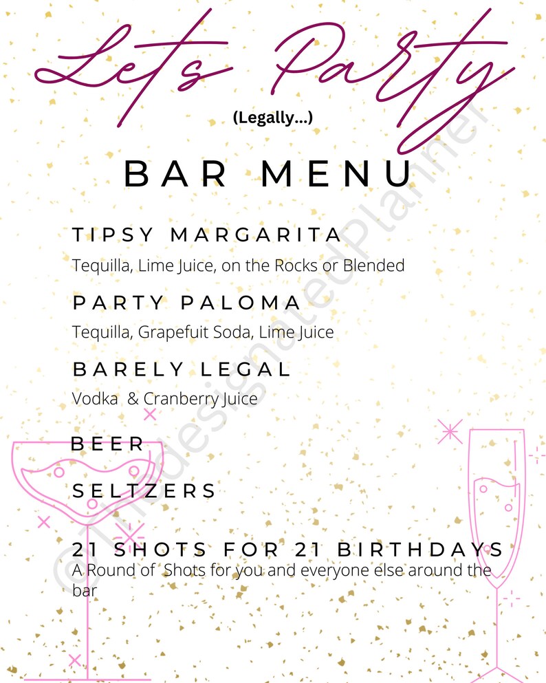 21st Birthday Celebration - Bar Menu - Etsy