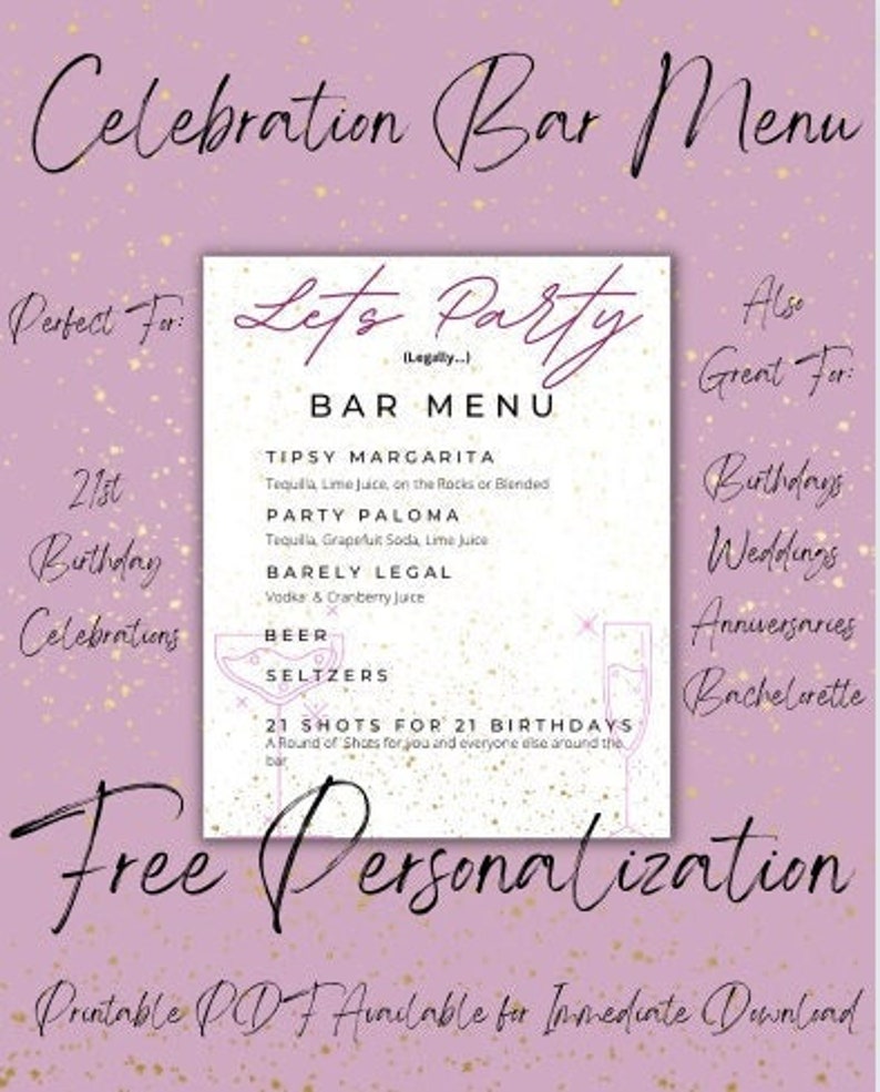 21st Birthday Celebration Bar Menu - Etsy