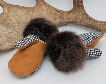 Beaver Lined Cuffed Mittens