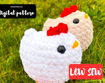 LOW SEW Mini patrón de ganchillo de pollo, patrón de pollo de preparación rápida para el mercado de ganchillo, patrón de ganchillo amigable para principiantes, lindo peluche de pollo gallina