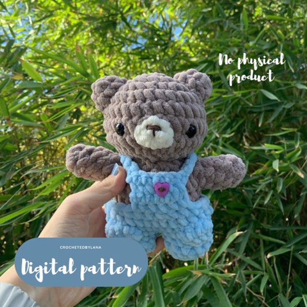 Crochet Bear in Overalls Digital Pattern,Easy beginner friendly plush pattern, bear farm animal,crochet animal, amigurumi teddy bear plushie