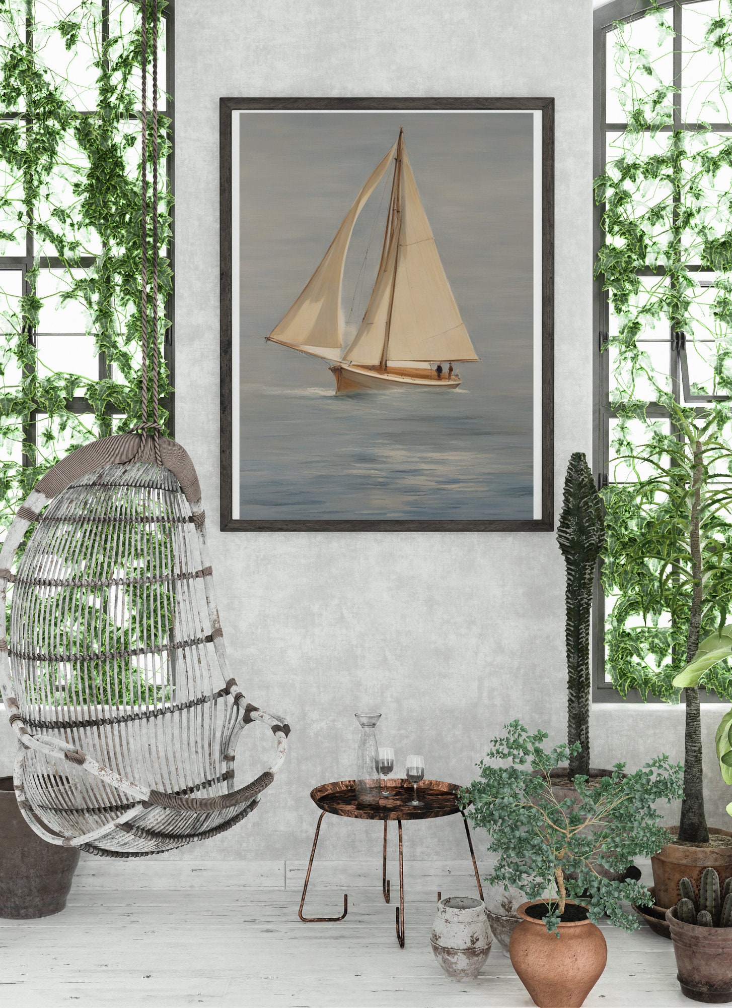 Vintage Seaside Sailboat Neutral Tones | Coastal Wall Art SET | Digital ...