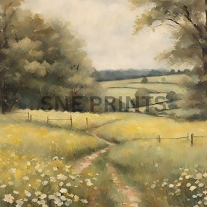 Spring Symphony: Set of 4 Vintage Meadow Printables | Meadow Painting | Vintage Landscape Print | Country Field Printable Digital Download