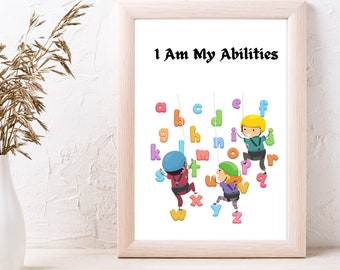 Affirmations Wall Art, Gifts for Kids, Inspirational Nursery Wall art, Positive Affirmations Class Posters, Special Needs, Playroom Poster