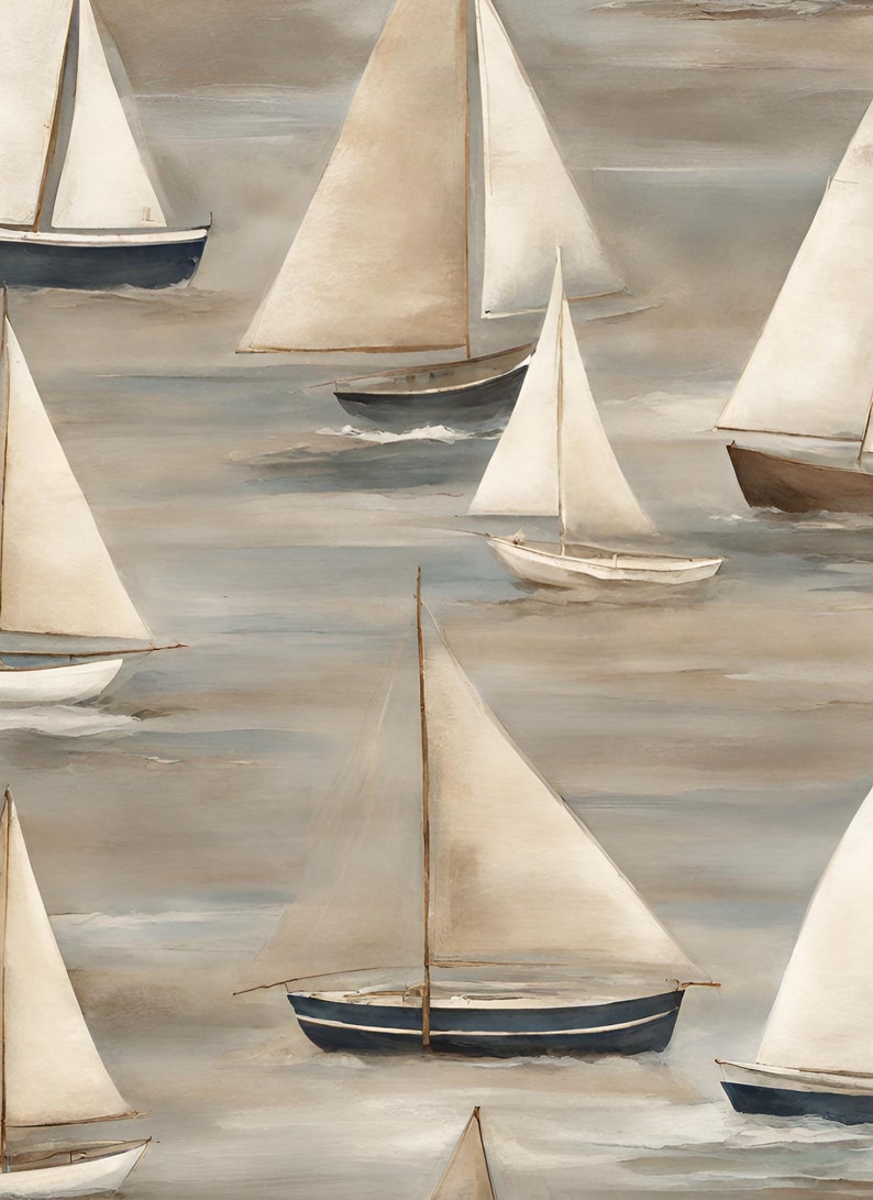 Vintage Seaside Sailboat Neutral Tones | Coastal Wall Art SET | Digital ...