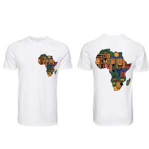 Camiseta con mapa de África / Estampado pequeño delantero y grande trasero / Camiseta con gráfico afrocéntrico / Ropa urbana unisex / Regalo de orgullo africano