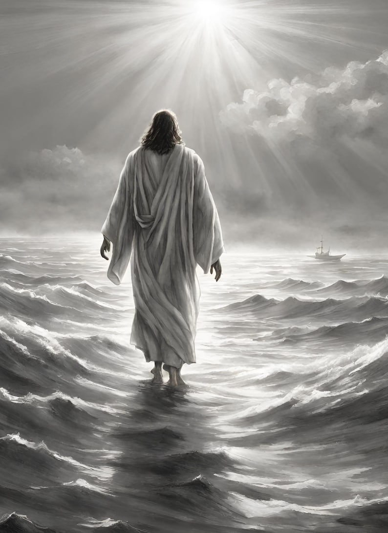 Jesus Walking on Water | Christian Art Download |religious Sketch ...