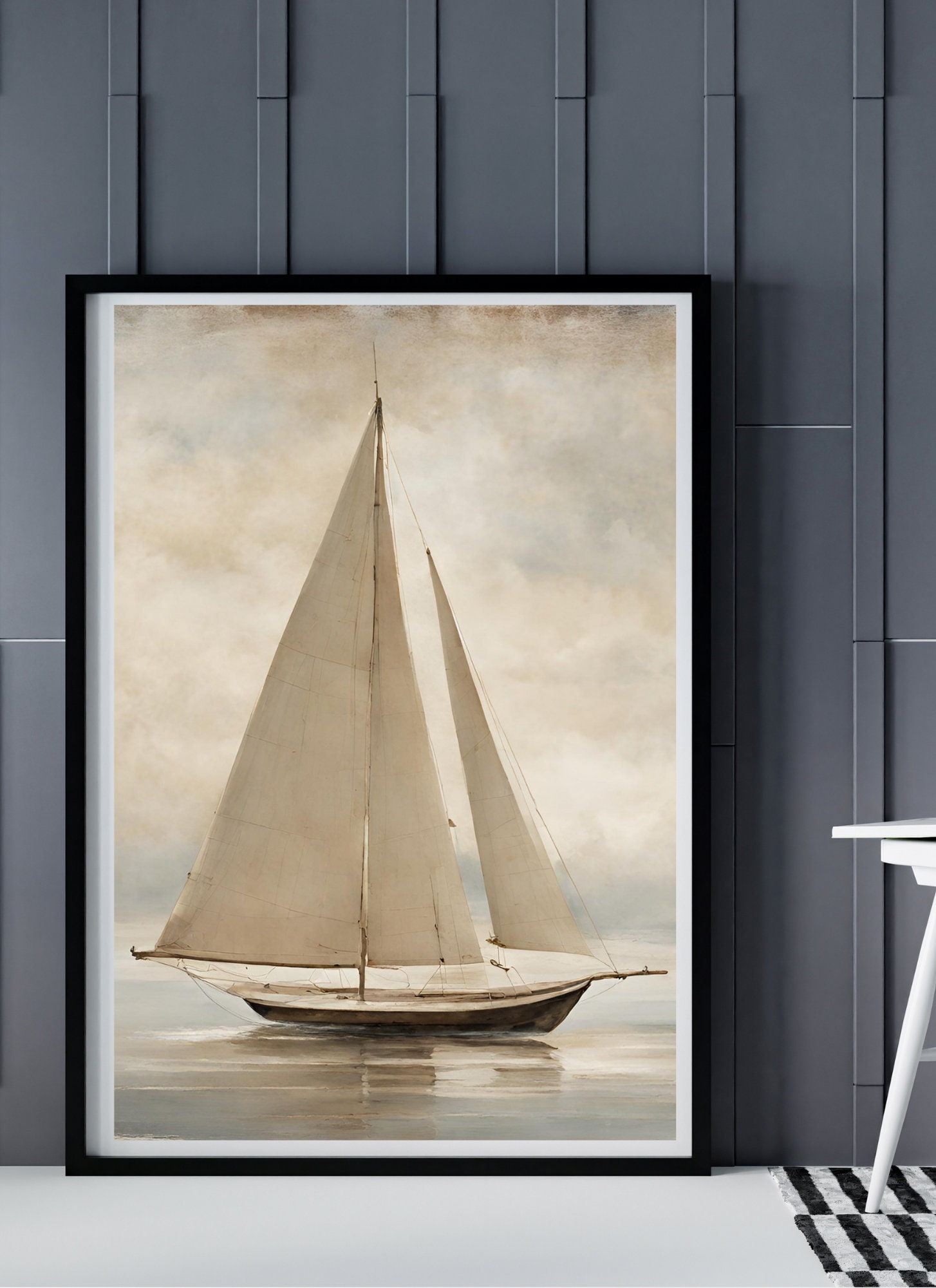 Vintage Seaside Sailboat Neutral Tones | Coastal Wall Art SET | Digital ...