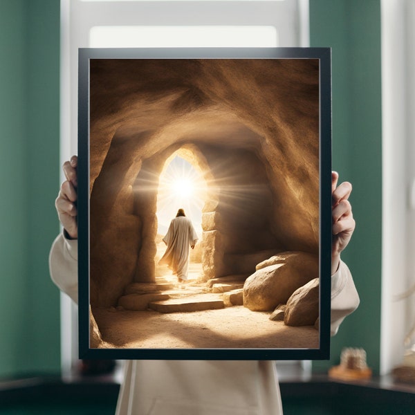 The Tomb Is Empty | He Is Risen | Jesus Leaving the Garden Tomb | Print Art | Christian Art | The Resurrected Lord | Easter