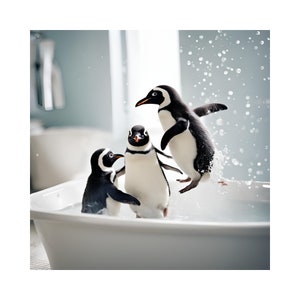 4 SET Adorable penguins in Tub Printable Wall Art | penguin Photo | penguin Art | Bathroom Art Print | Digital Download | Home Decor