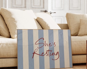 She's Resting Mid Century Print Bauhaus Print, Trendy Bedroom Poster,Typography Print Sleep Poster Aesthetic Wall Art Digital Bedroom Decor