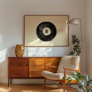 Vintage zwarte biljartbal print retro handgetekende muur kunst afdrukbare muur kunst digitale download print horizontale print trendy muur kunst